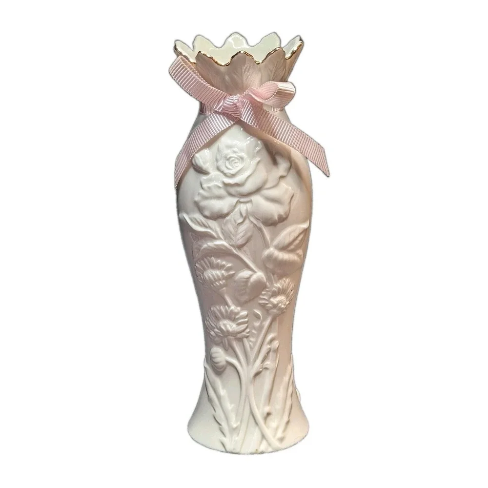 Lenox Vase Rose Bud Pink Ribbon 8